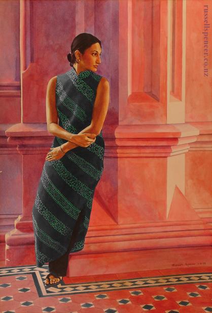 Cheryl In Blue - painting by artist Russell Spencer